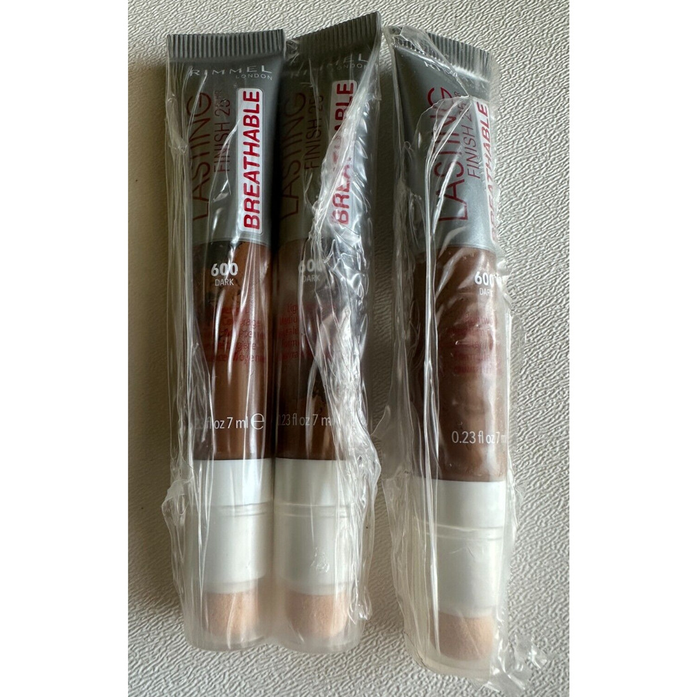 Lot Of 3 Rimmel Lasting Finish 25-Hr Breathable Concealer #600 Dark‎ 0.23 Oz